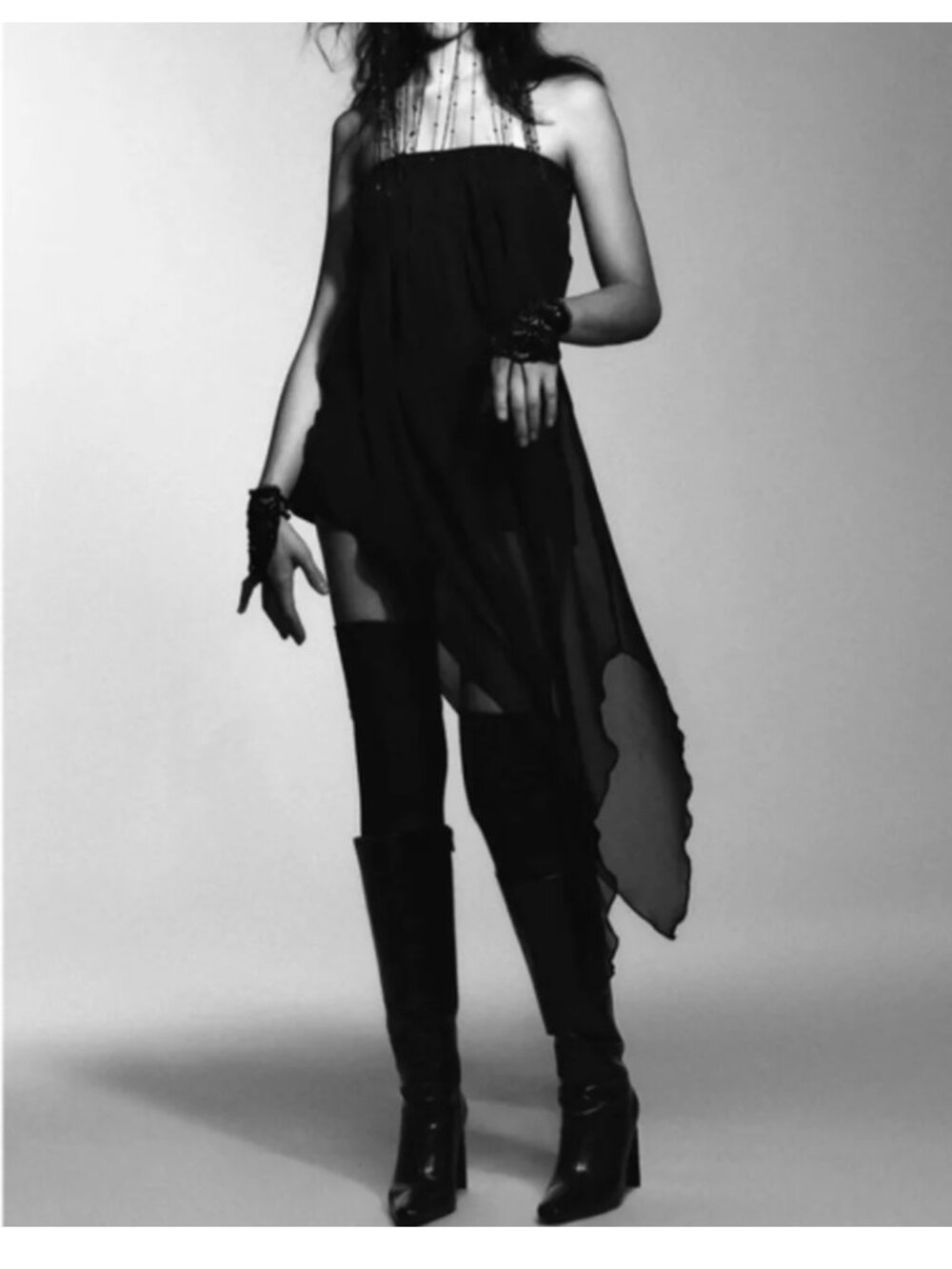 ZARA STRAPLESS LONG SHEER TOP BLACK - M - Picture 2 of 10
